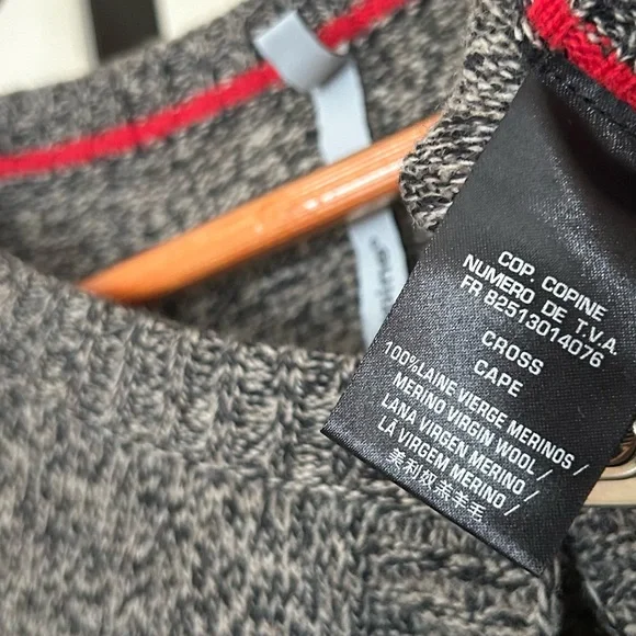 Cop.Copine Virgin Wool Cross Cape Sweater Poncho Arm Slit Minimalist Gray Size S - Picture 7 of 8